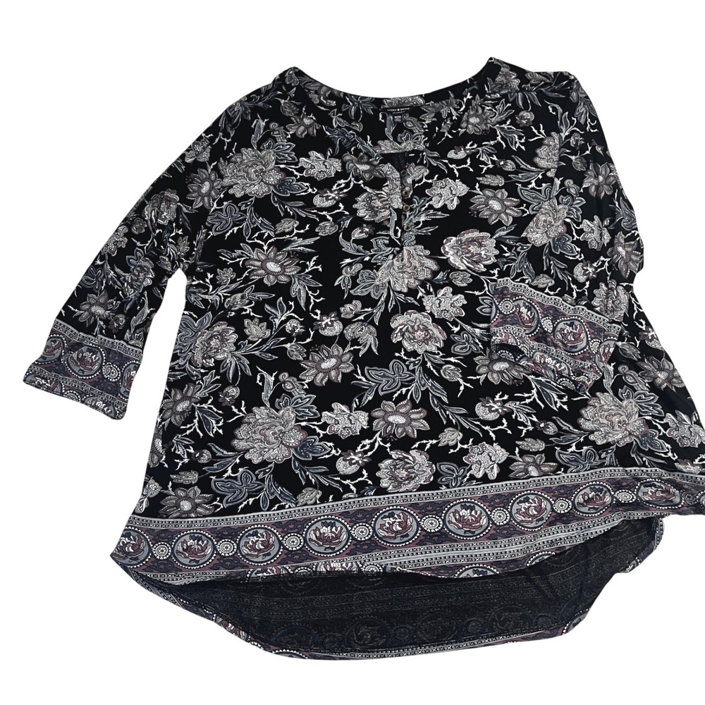 Lucky Brand Black Floral Paisley‎ Print Tunic Top 3X Viscose